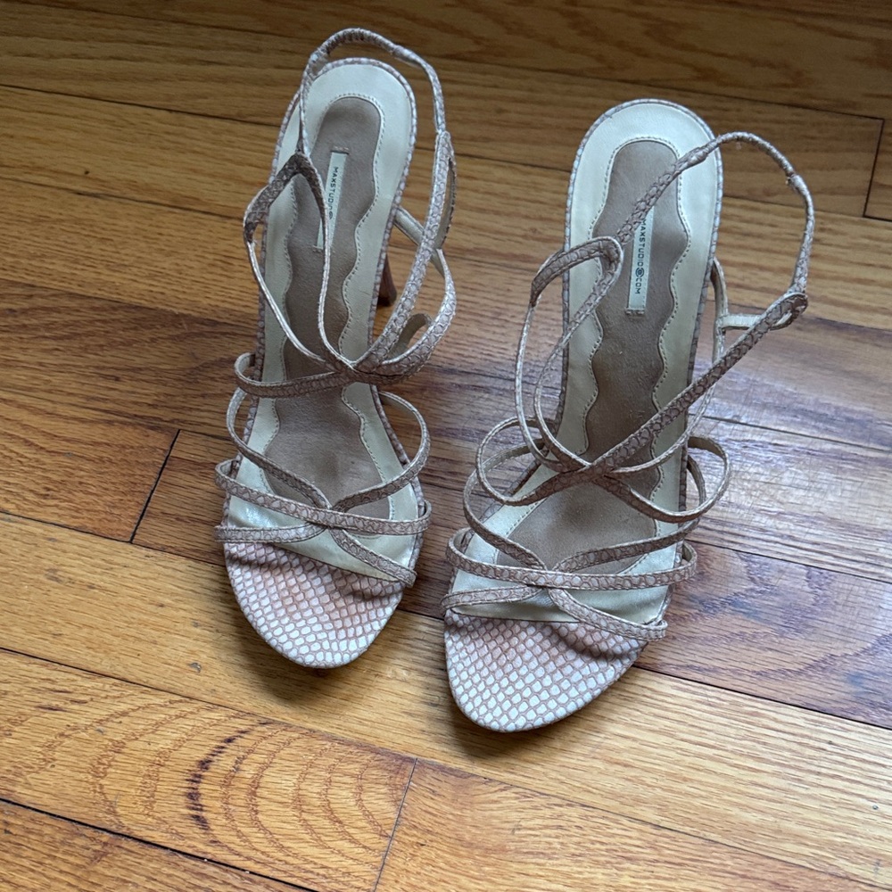 Max Studio Nude Snake-Texture Strappy Slingback Sandals